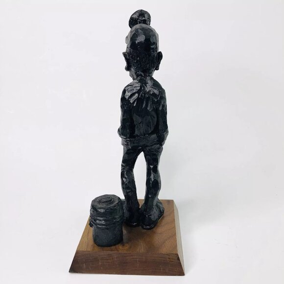 Vtg Carved Coal Underground Miner Black Diamonds 8.5" Man Statue Figurine Wood - Picture 5 of 8